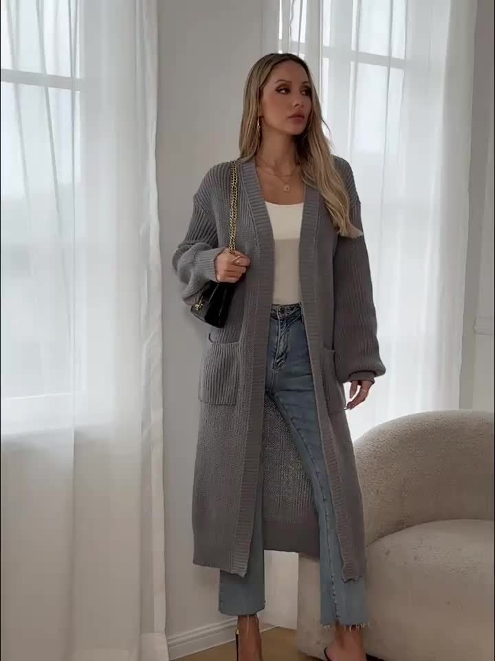 Maison Svala™ | Långstickad V-ringad kofta med bälte