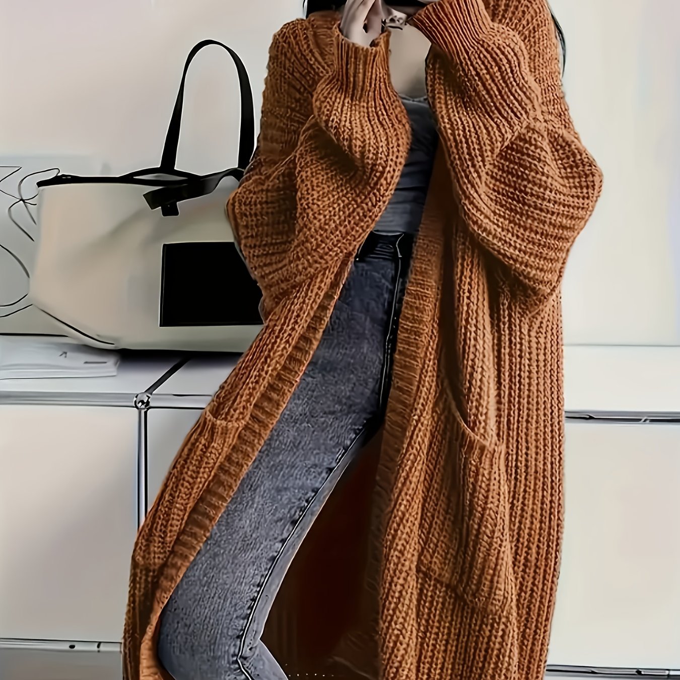 Maison Svala™ | Långstickad V-ringad kofta med bälte